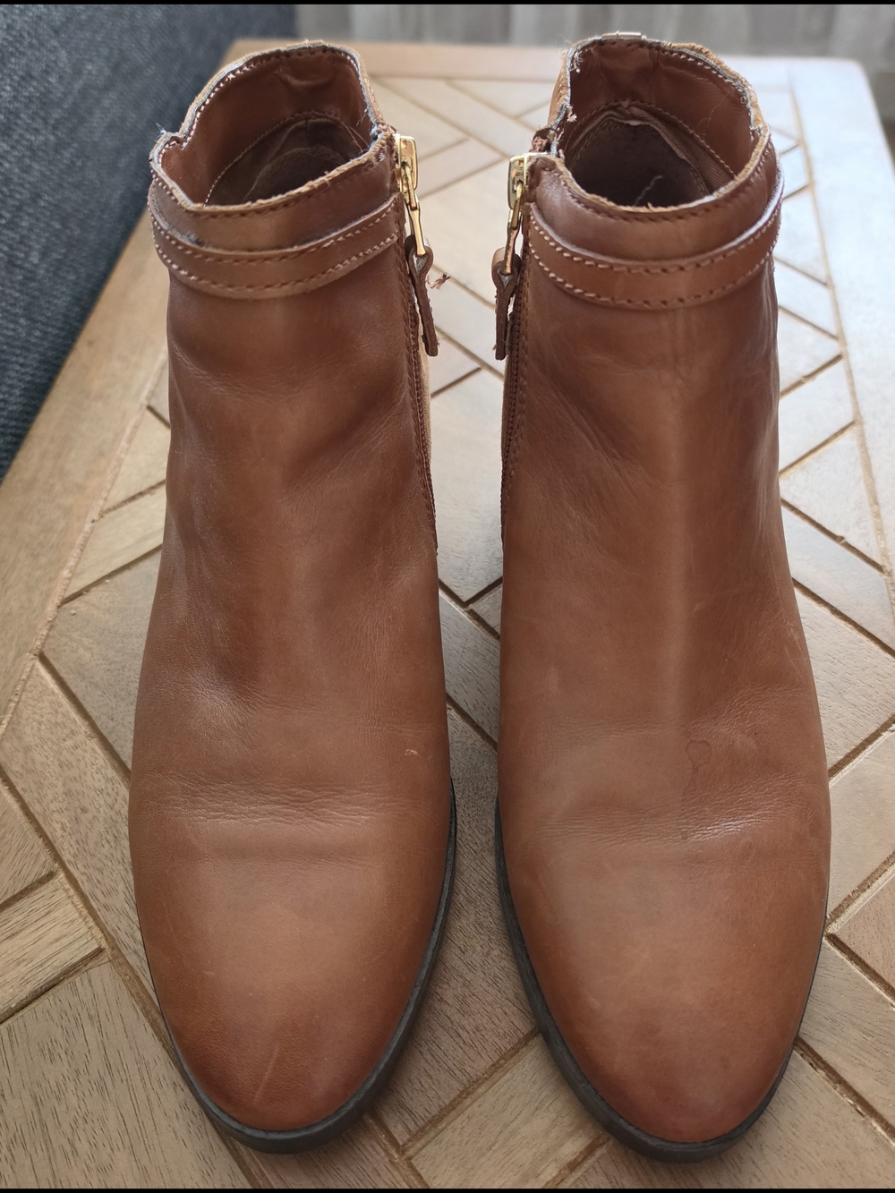 Lauren Ralph Lauren Tan Leather Ankle Booties with Side Zipper